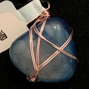 Colored Agate (blue) #88, Polished Stone Pendant
